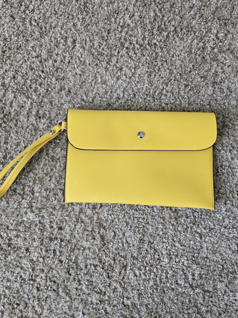 Yellow Wristlet Clutch Bag Solid Rectangle Small Snap Closure Silver Hardware